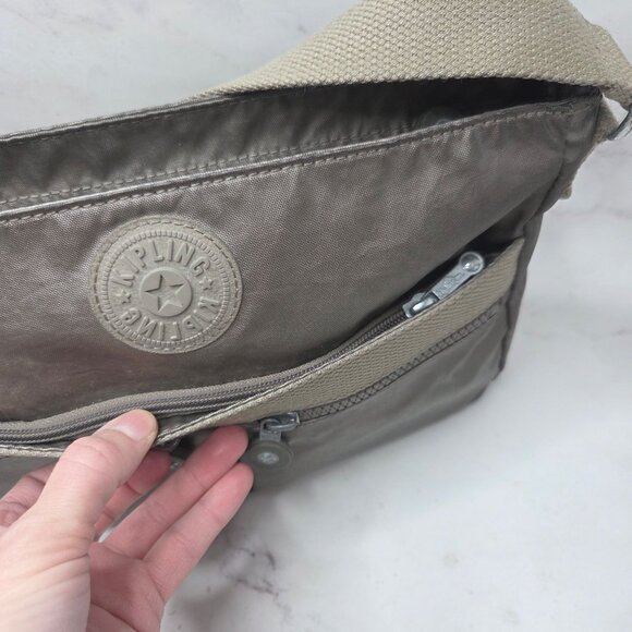 Kipling Angie Metallic Crossbody Bag Shimmer Gray Purse